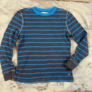 Johnnie B Waffle Stripe Long Sleeve T Shirt Ringer 9 10 Boys Blue Gray Thermal